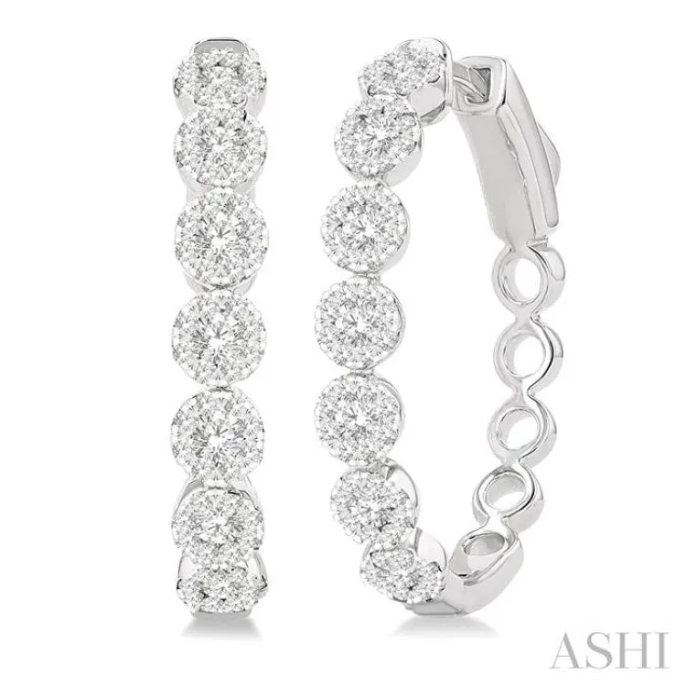 1.00 ctw Round Cut Lovebright Diamond Hoop Earrings in 14K White Gold