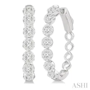 1.00 ctw Round Cut Lovebright Diamond Hoop Earrings in 14K White Gold