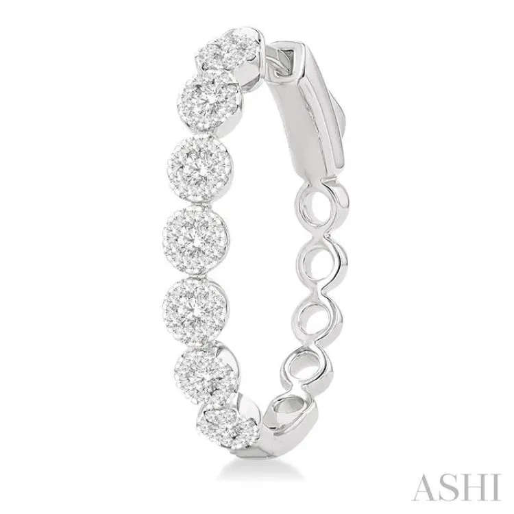 1.00 ctw Round Cut Lovebright Diamond Hoop Earrings in 14K White Gold