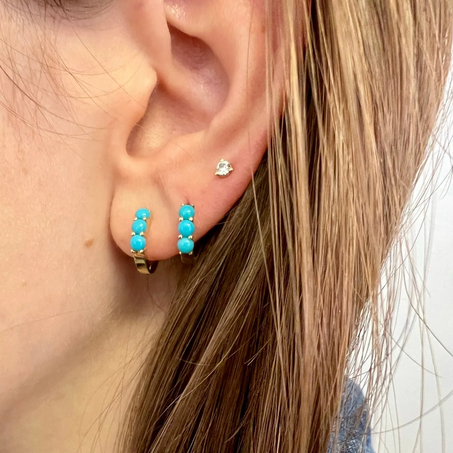 3 Turquoise Huggie Earrings