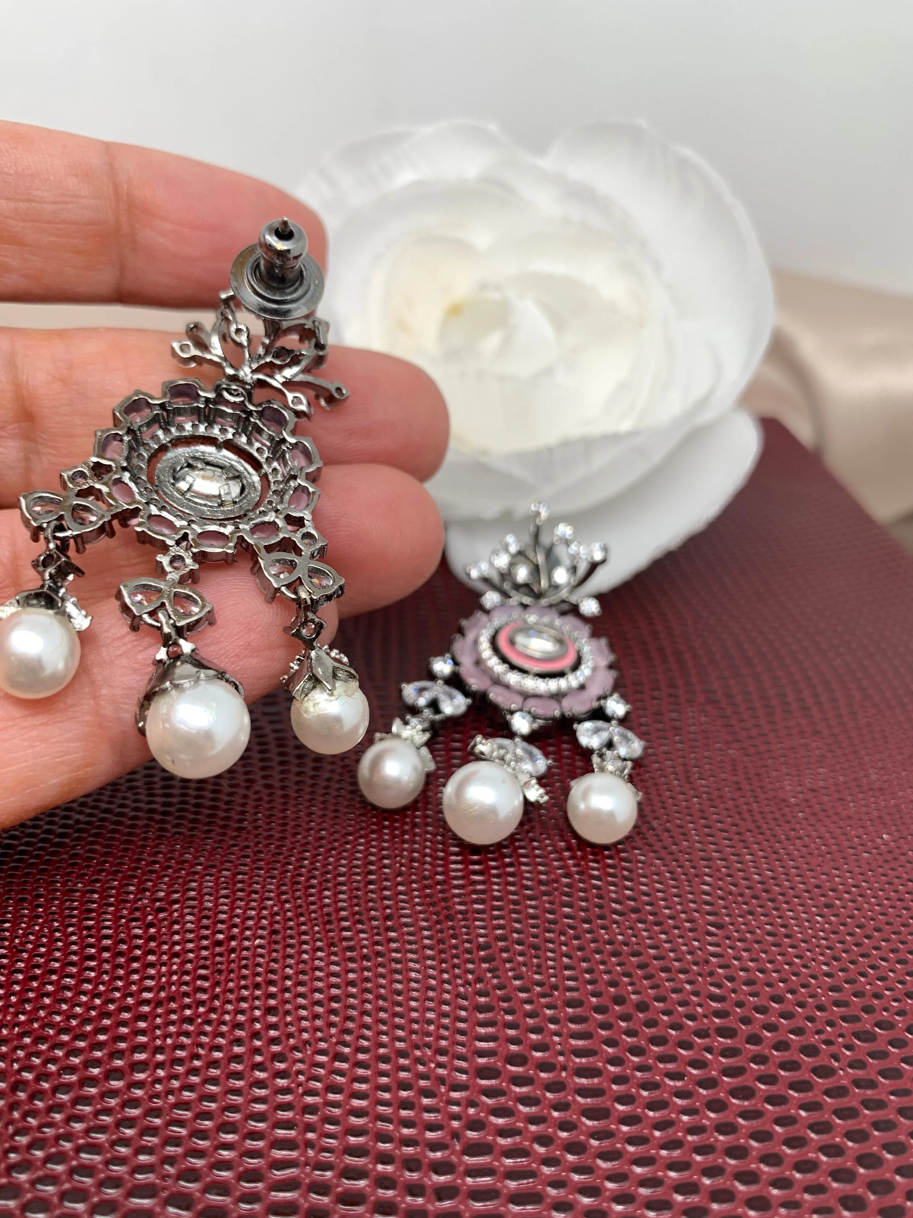 AD Pink Stone victorian polish Earrings