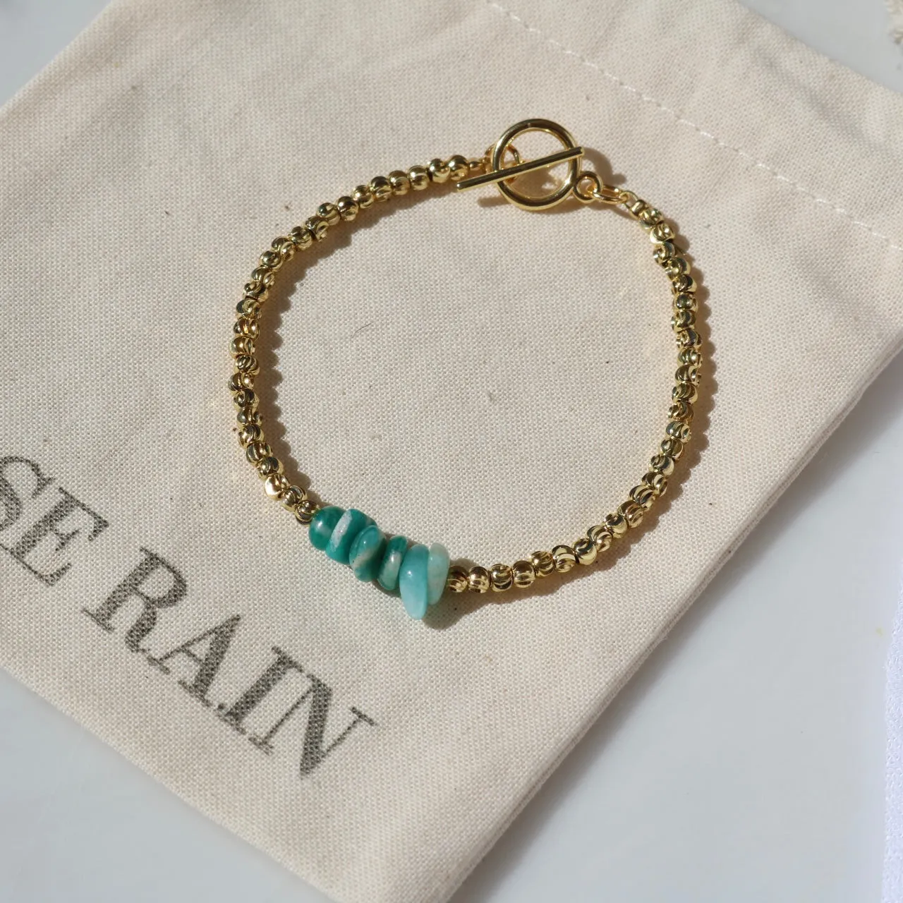 AMAZONITE BEADED BRACELET IN 18K GOLD