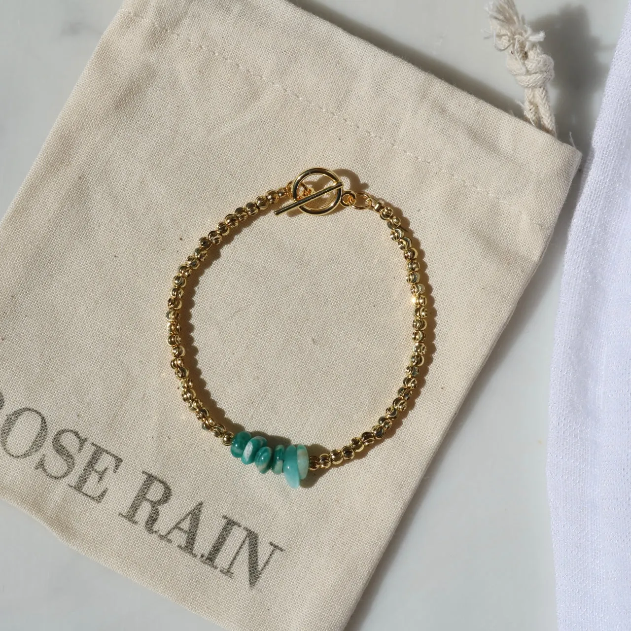 AMAZONITE BEADED BRACELET IN 18K GOLD