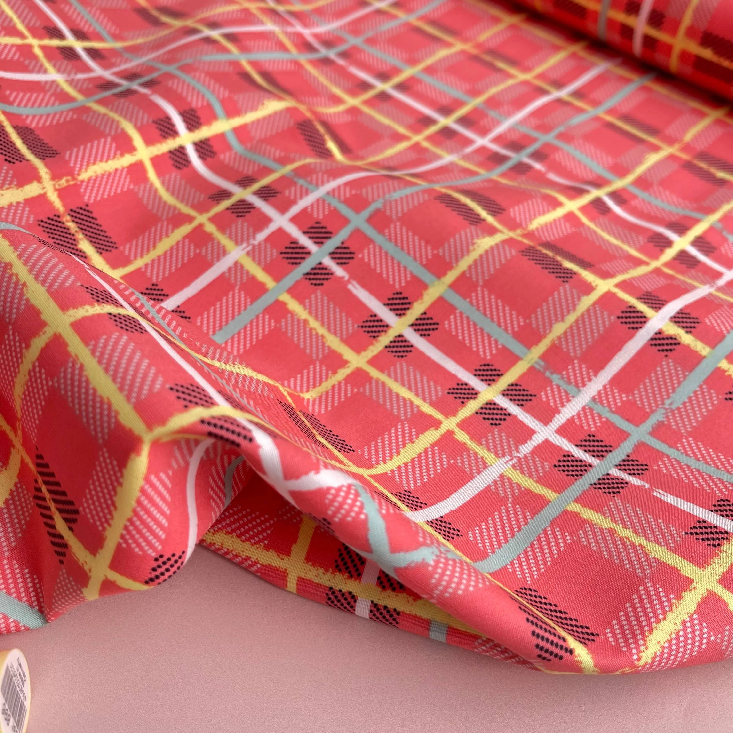 Art Gallery Fabrics - Electric Watermelon Plaid Cotton Fabric