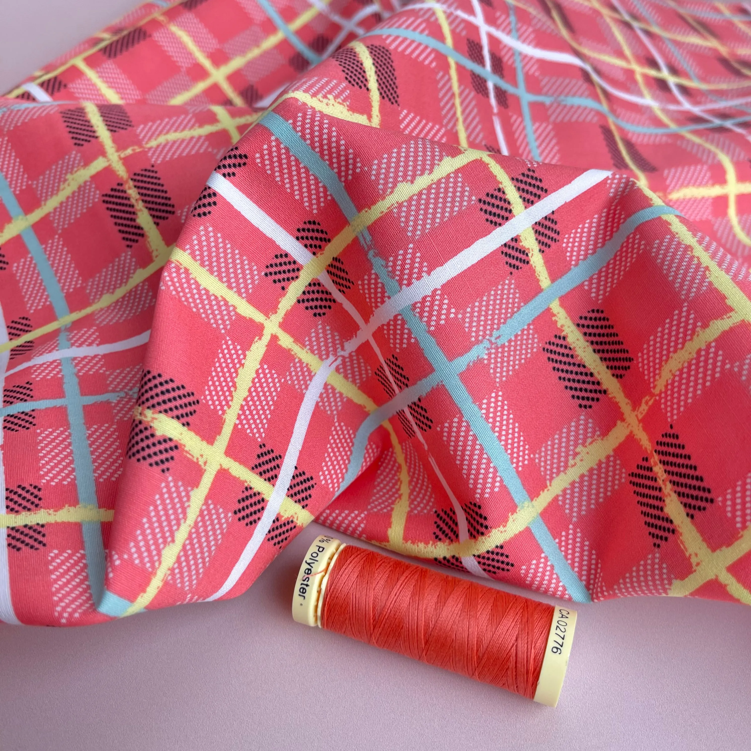 Art Gallery Fabrics - Electric Watermelon Plaid Cotton Fabric