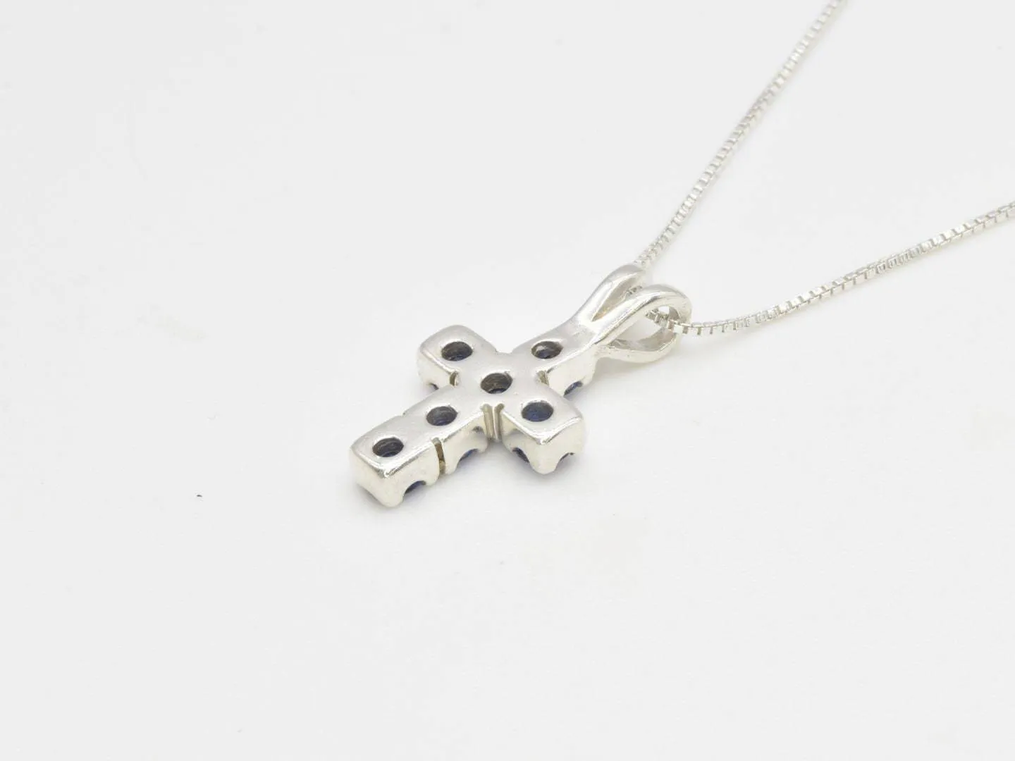 Blue Sapphire Cross Pendant - Created Sapphire Necklace, Silver Cross Chain