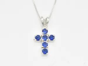 Blue Sapphire Cross Pendant - Created Sapphire Necklace, Silver Cross Chain
