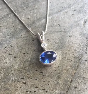 Blue Sapphire Necklace - Vintage Oval Necklace - Blue Dainty Pendant