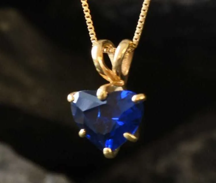 Blue Sapphire Pendant - Gold Heart Necklace, Gold Sapphire Pendant
