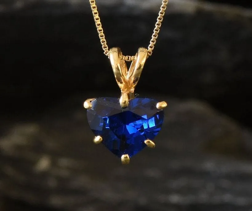 Blue Sapphire Pendant - Gold Heart Necklace, Gold Sapphire Pendant