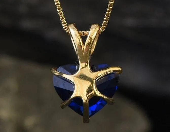 Blue Sapphire Pendant - Gold Heart Necklace, Gold Sapphire Pendant