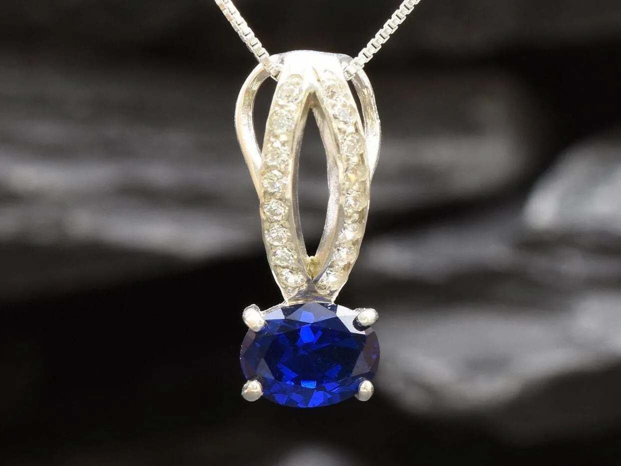 Blue Sapphire Pendant - Vintage Oval Necklace - Classy Drop Necklace