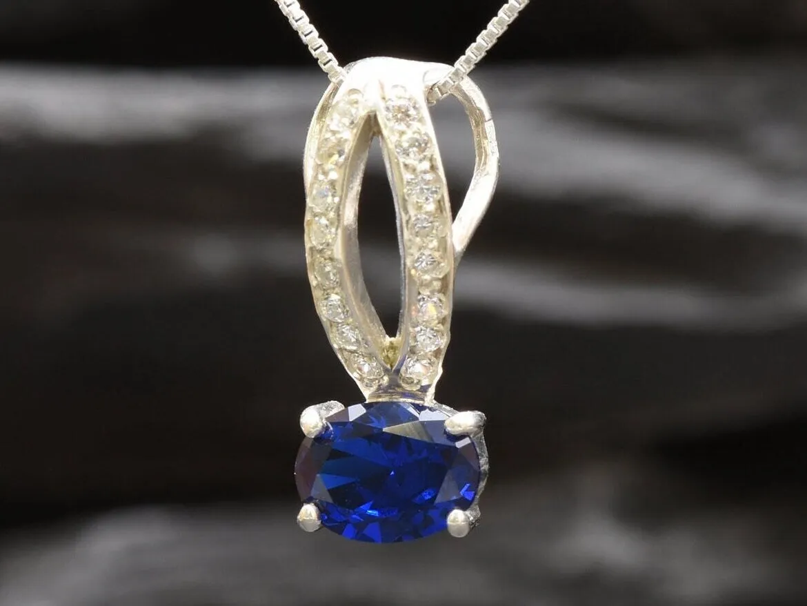 Blue Sapphire Pendant - Vintage Oval Necklace - Classy Drop Necklace