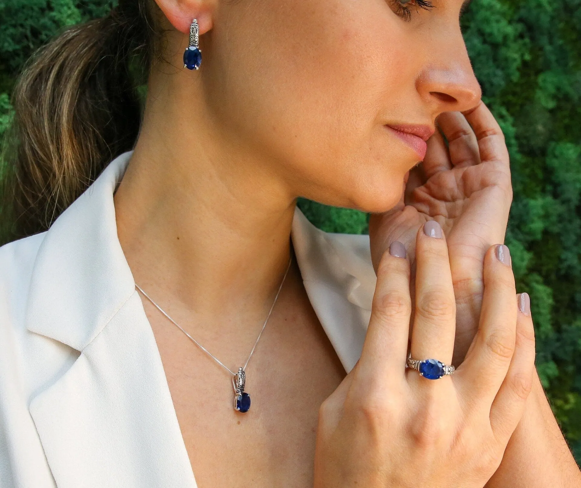 Boho Sapphire Pendant - Blue Tribal Necklace - Silver Sapphire Necklace