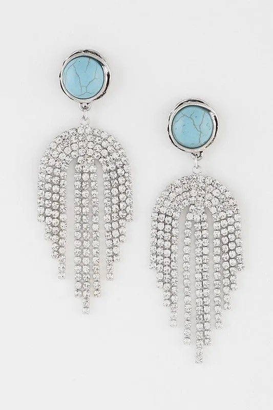 Cascading Turquoise And Rhinestone Earrings