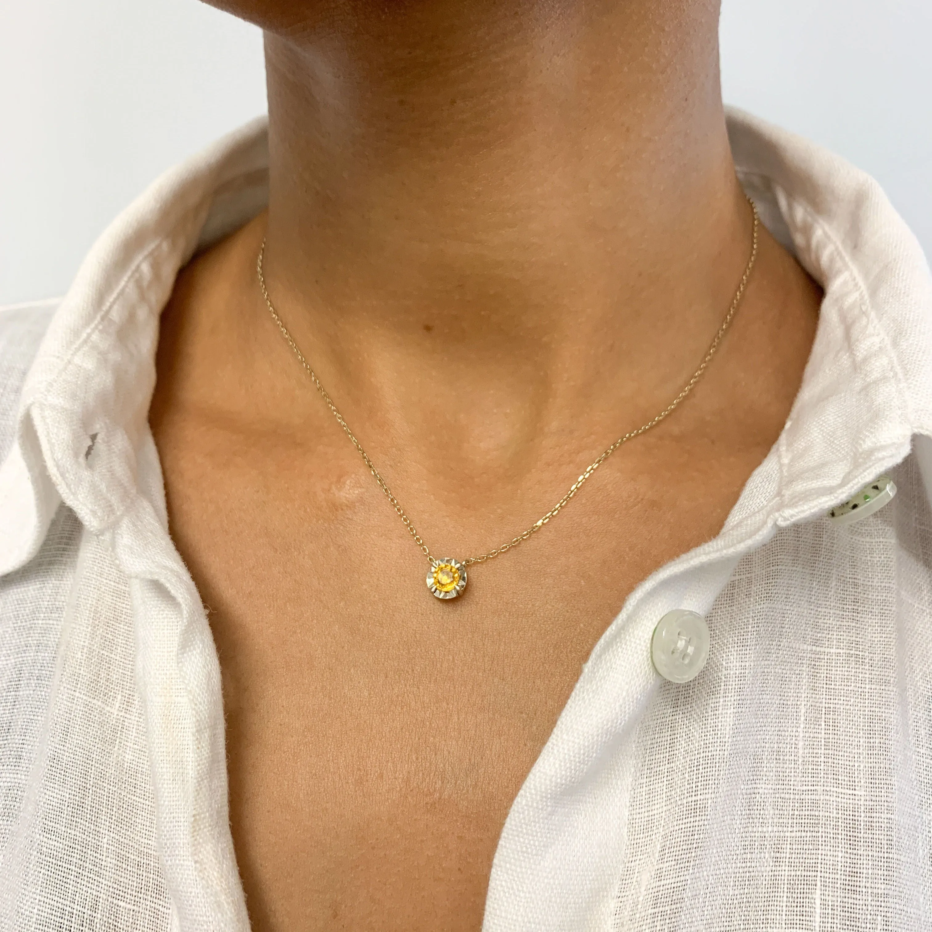 Certified Yellow Sapphire Necklace – Solid 18k Gold – Flower Sapphire Necklace