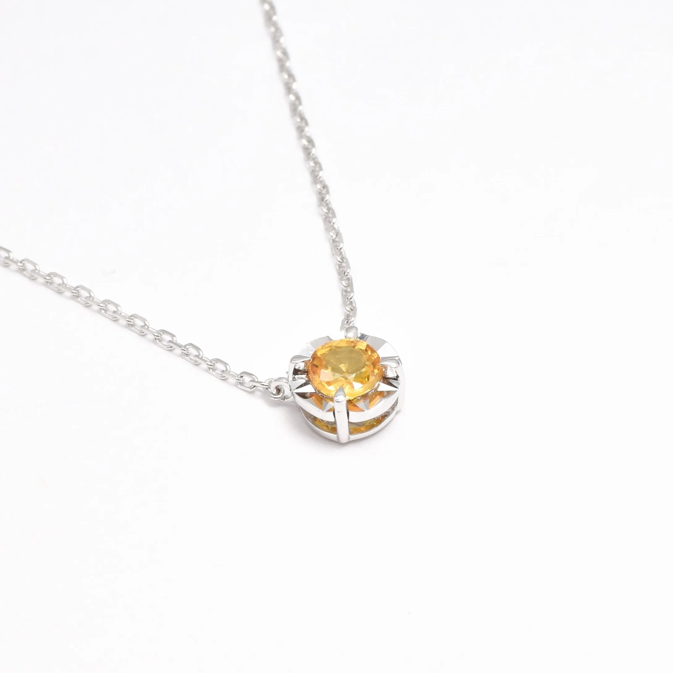 Certified Yellow Sapphire Necklace – Solid 18k Gold – Flower Sapphire Necklace