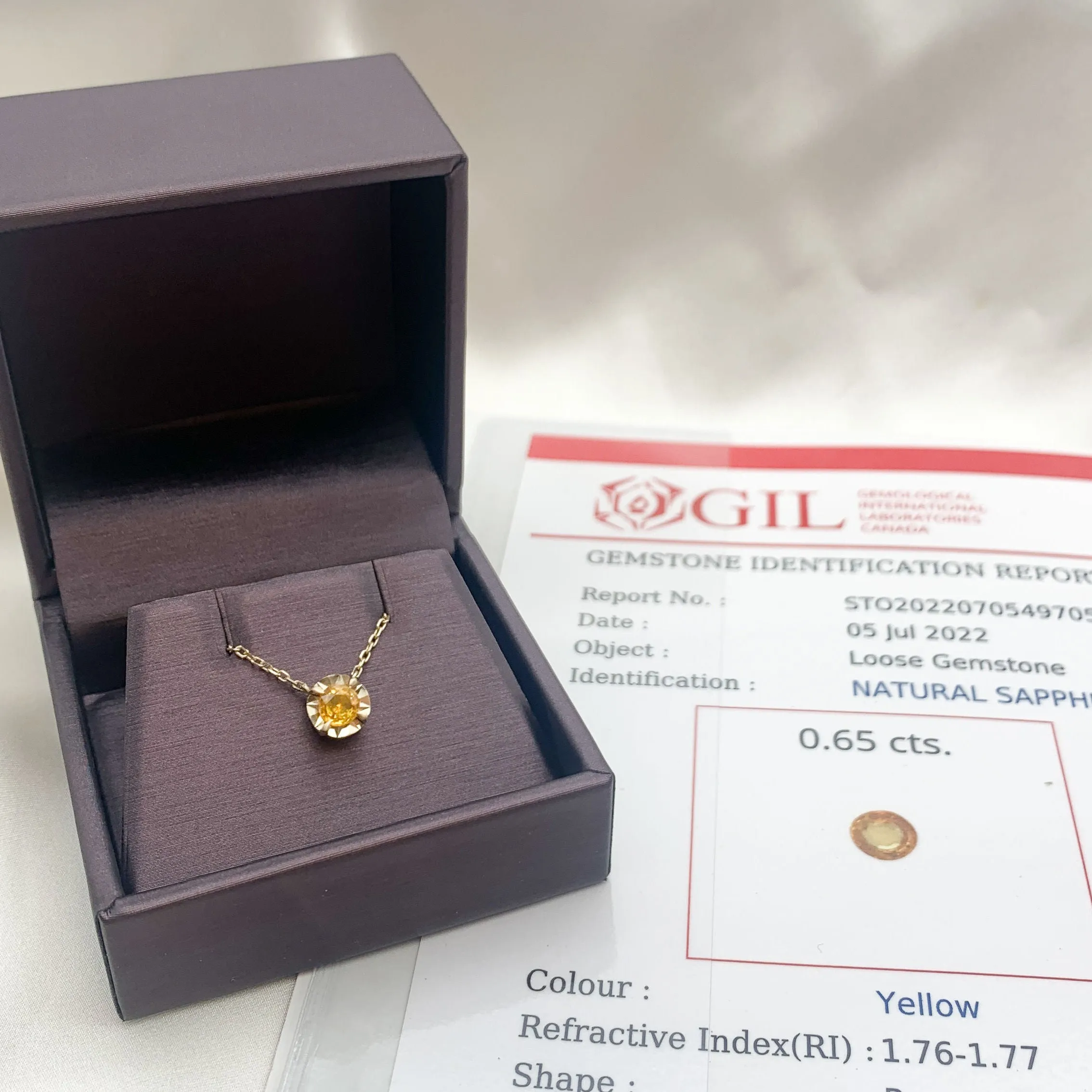 Certified Yellow Sapphire Necklace – Solid 18k Gold – Flower Sapphire Necklace