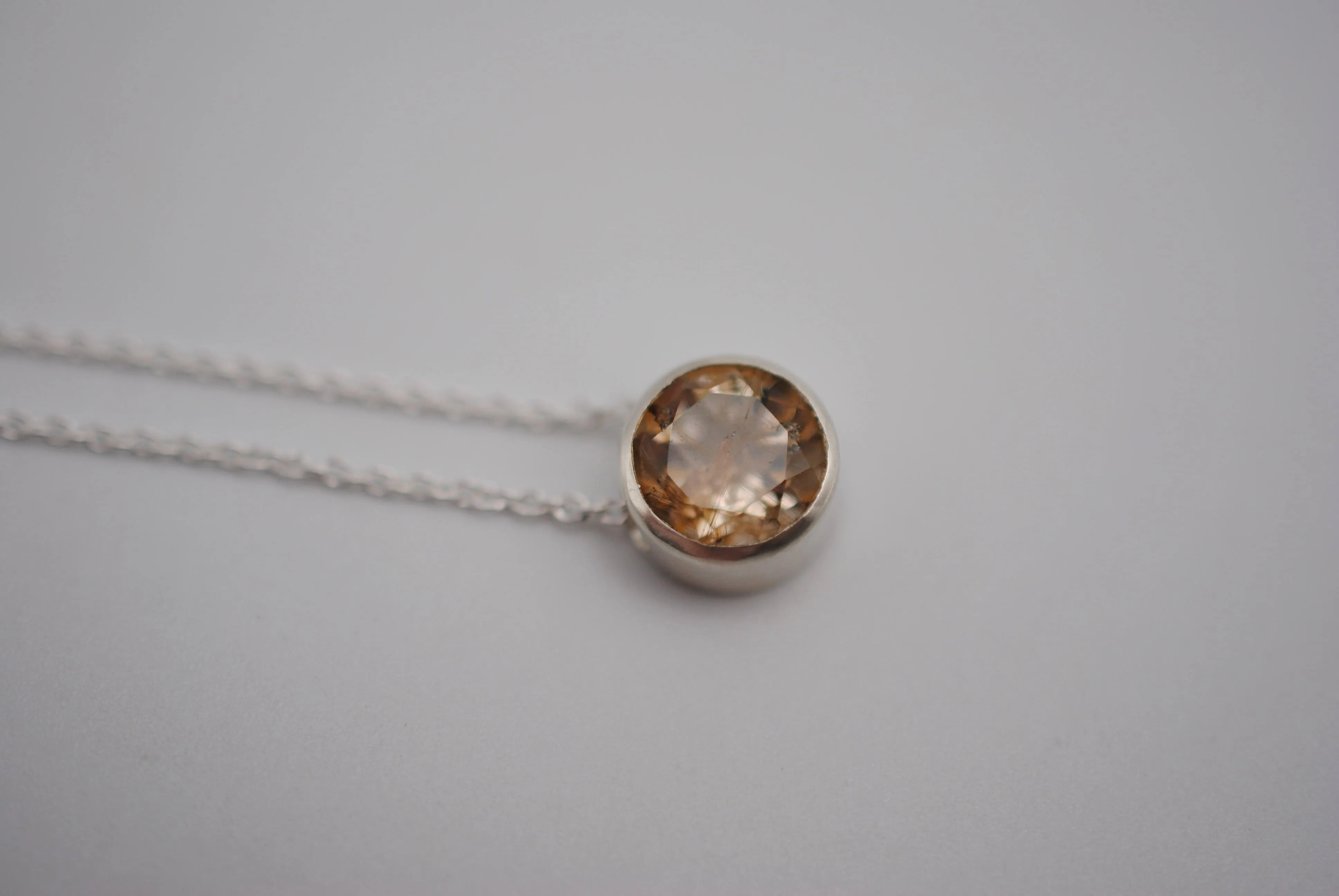 Copper Rutilated Quartz in Silver Bezel Pendant Necklace on Cable Chain