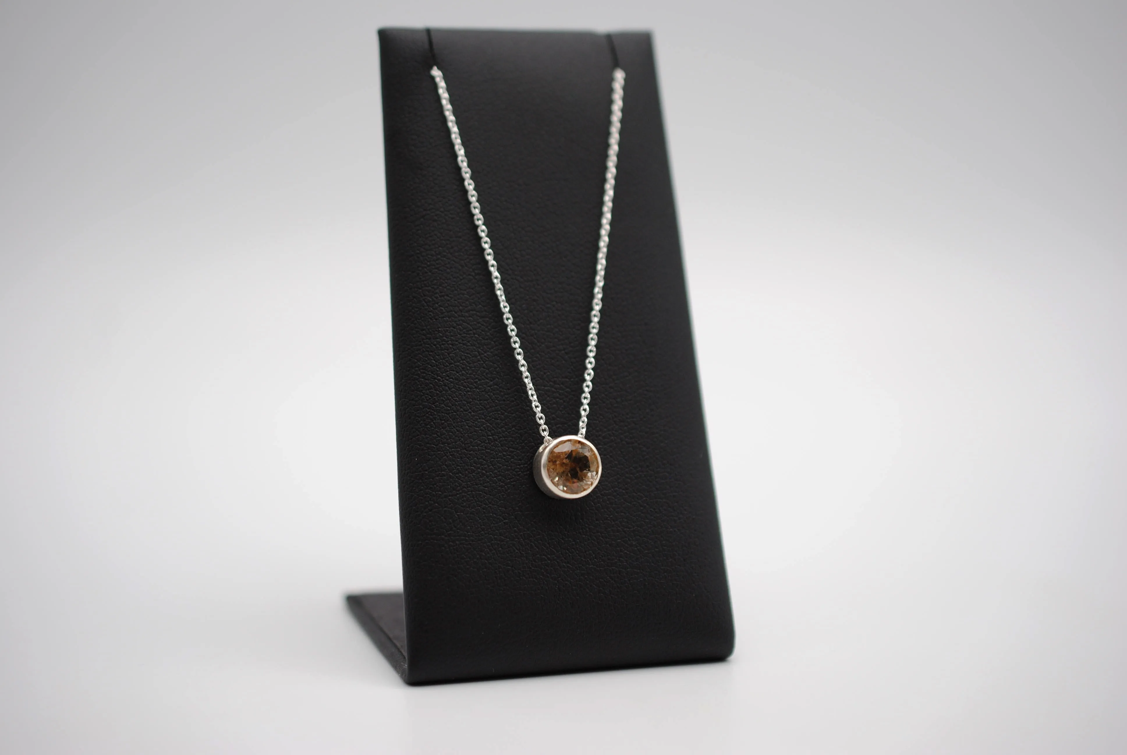 Copper Rutilated Quartz in Silver Bezel Pendant Necklace on Cable Chain