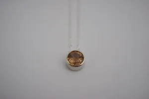 Copper Rutilated Quartz in Silver Bezel Pendant Necklace on Cable Chain