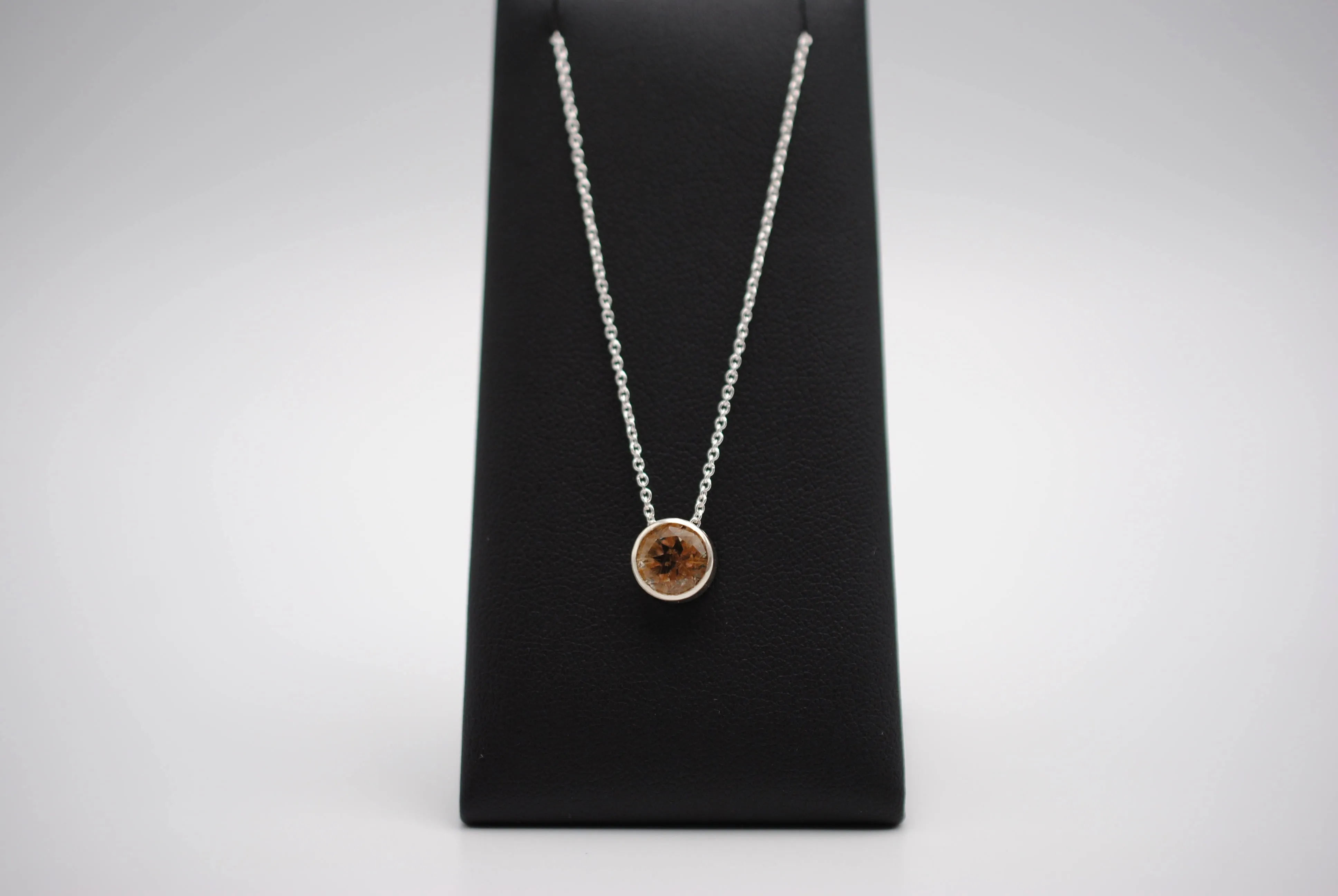 Copper Rutilated Quartz in Silver Bezel Pendant Necklace on Cable Chain