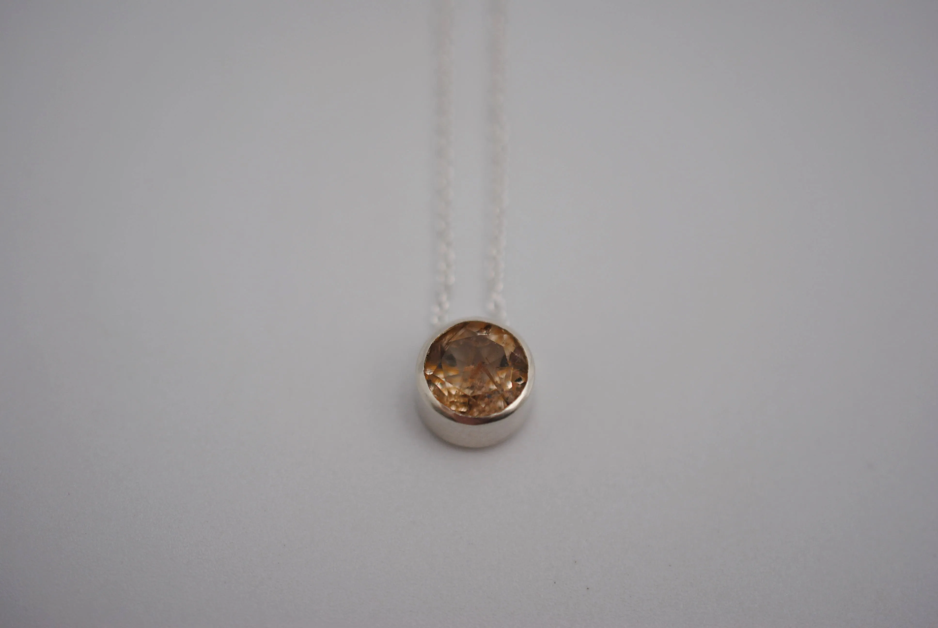 Copper Rutilated Quartz in Silver Bezel Pendant Necklace on Cable Chain