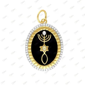 Diamond Yellow Sapphire Oval Messianic David Star Menorah Fish Pendant 17x22mm