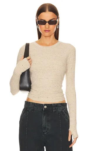 Enza Costa Long Sleeve Baseball Crew in Cream