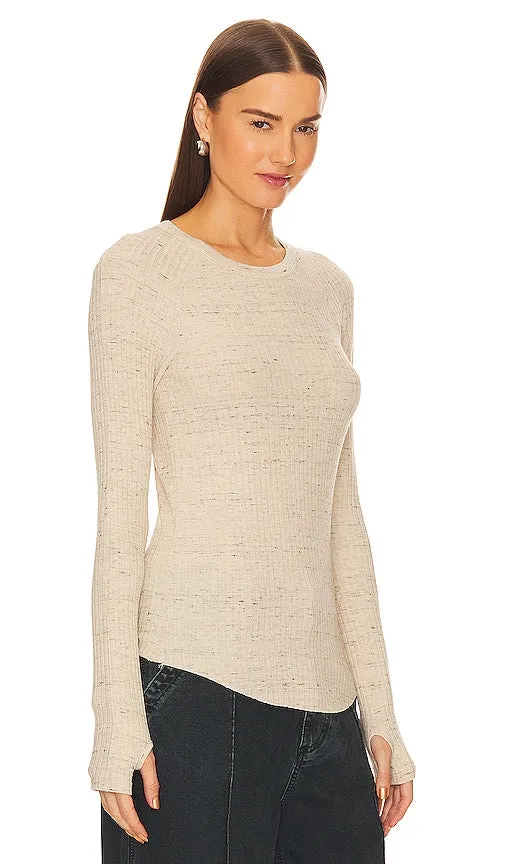 Enza Costa Long Sleeve Baseball Crew in Cream