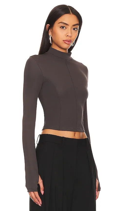 Enza Costa Matte Jersey Paneled Mockneck in Grey