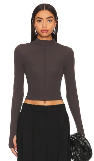Enza Costa Matte Jersey Paneled Mockneck in Grey