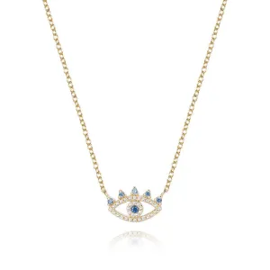 Evil Eye Pave Blue Sapphire 14K Yellow Gold Necklace