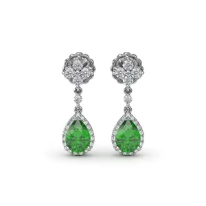 Fana 14k White Gold Emerald and Diamond Teardrop Dangle Earrings