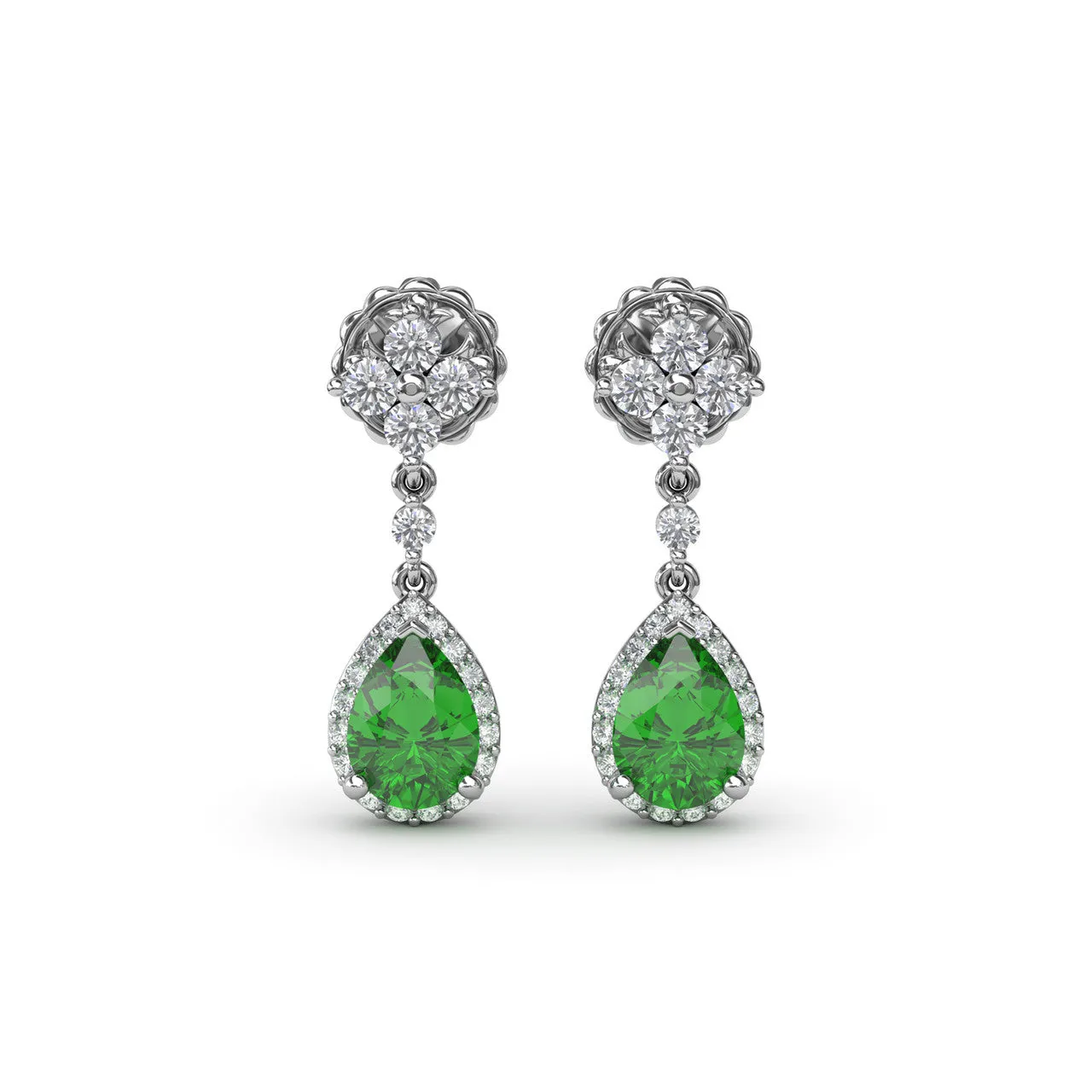 Fana 14k White Gold Emerald and Diamond Teardrop Dangle Earrings