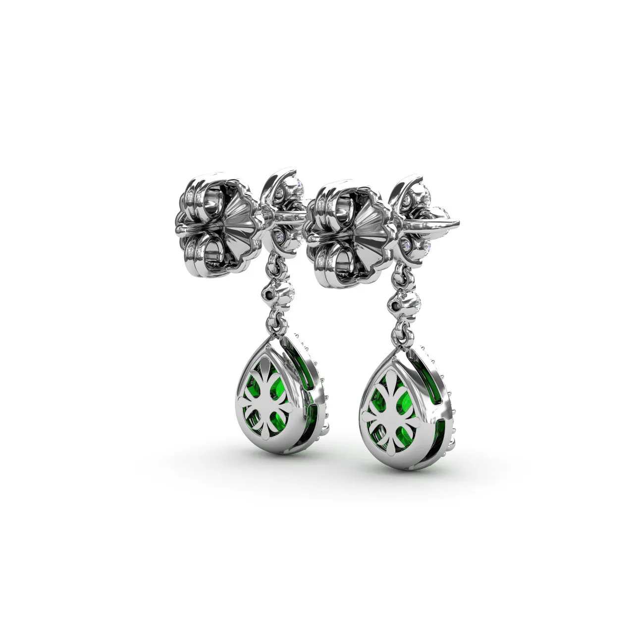 Fana 14k White Gold Emerald and Diamond Teardrop Dangle Earrings