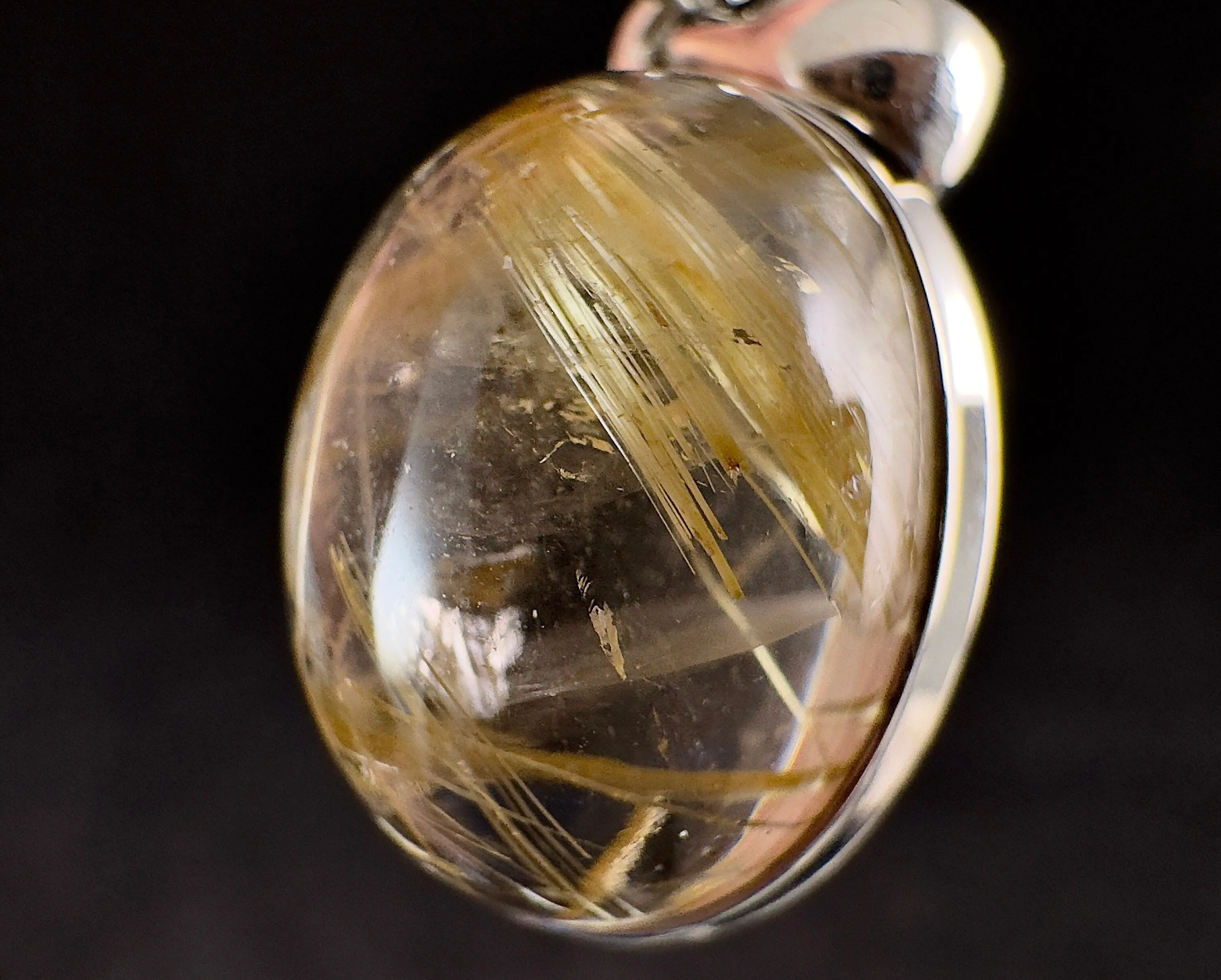 GOLDEN RUTILATED QUARTZ Crystal Pendant - Sterling Silver, Oval Cabochon - Fine Jewelry, Healing Crystals and Stones, Gift for Him, 54413