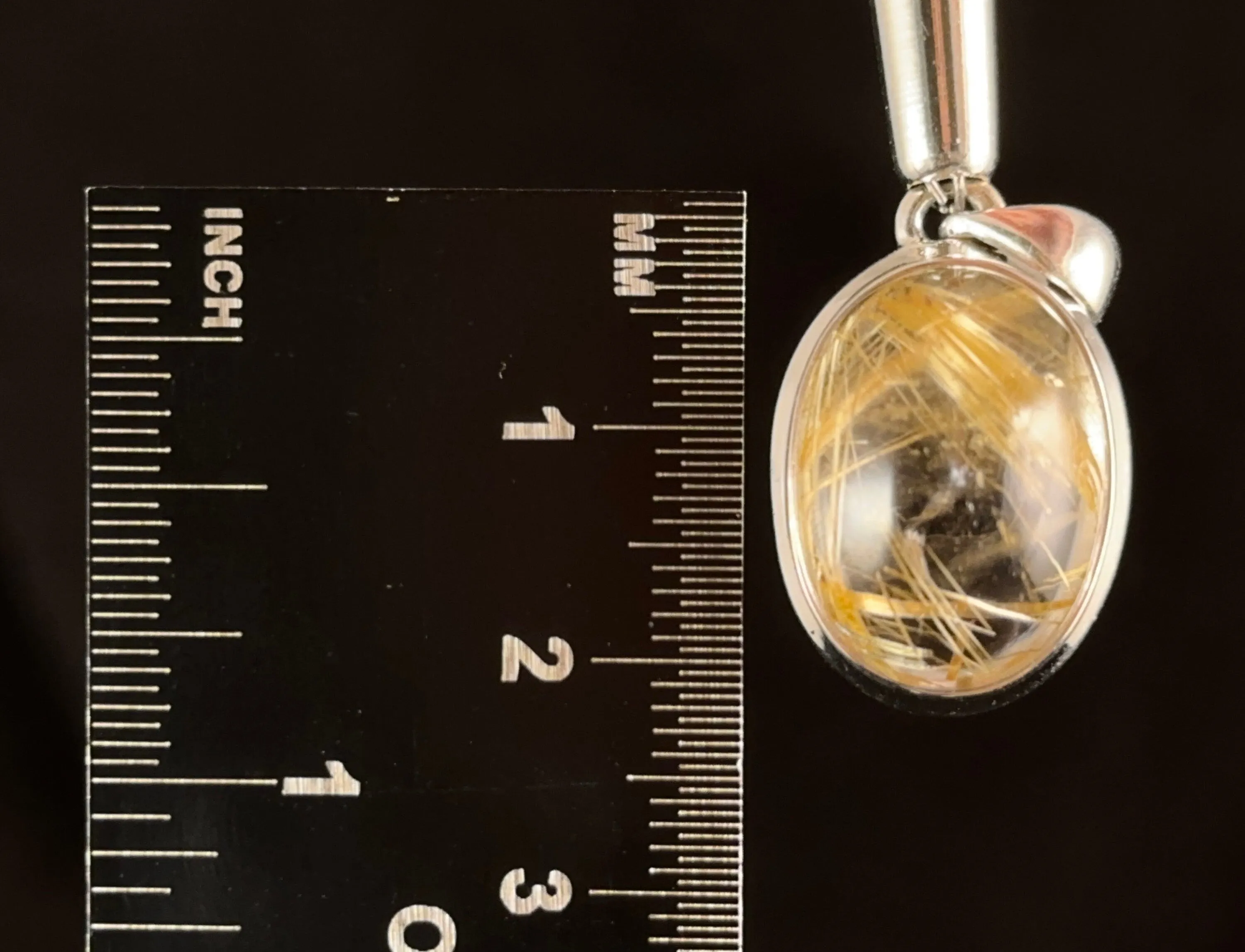 GOLDEN RUTILATED QUARTZ Crystal Pendant - Sterling Silver, Oval Cabochon - Fine Jewelry, Healing Crystals and Stones, Gift for Him, 54413