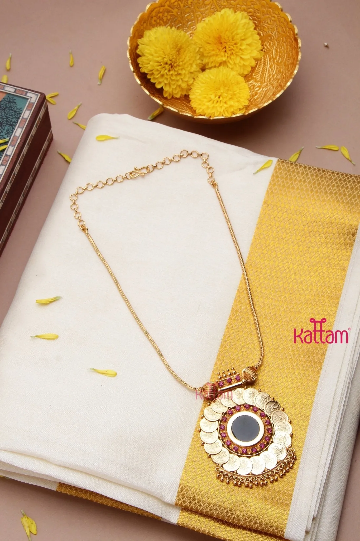 Goldtone Lakshmi Coin Necklace ( No Earrings )