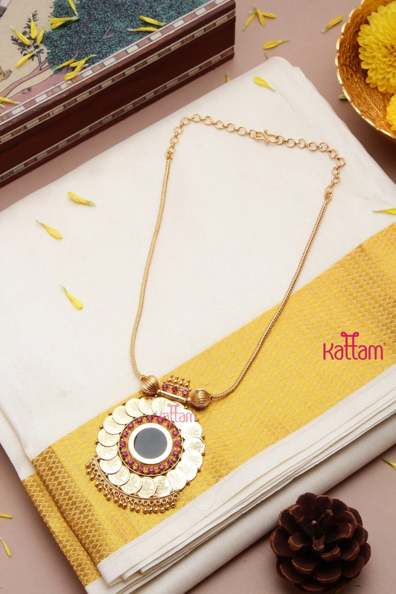 Goldtone Lakshmi Coin Necklace ( No Earrings )