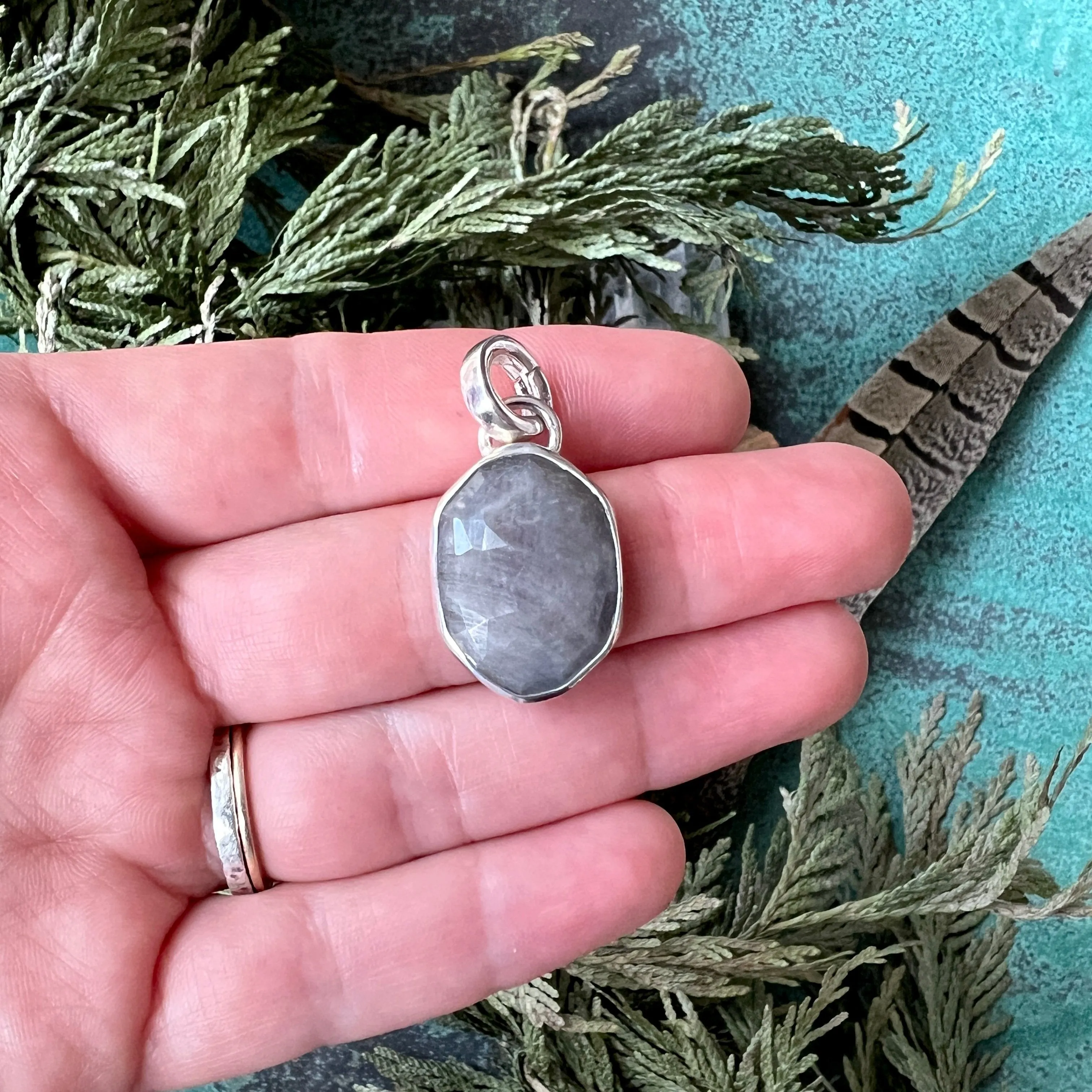 Grey Sapphire Gemstone Charm w/ quick click clasp