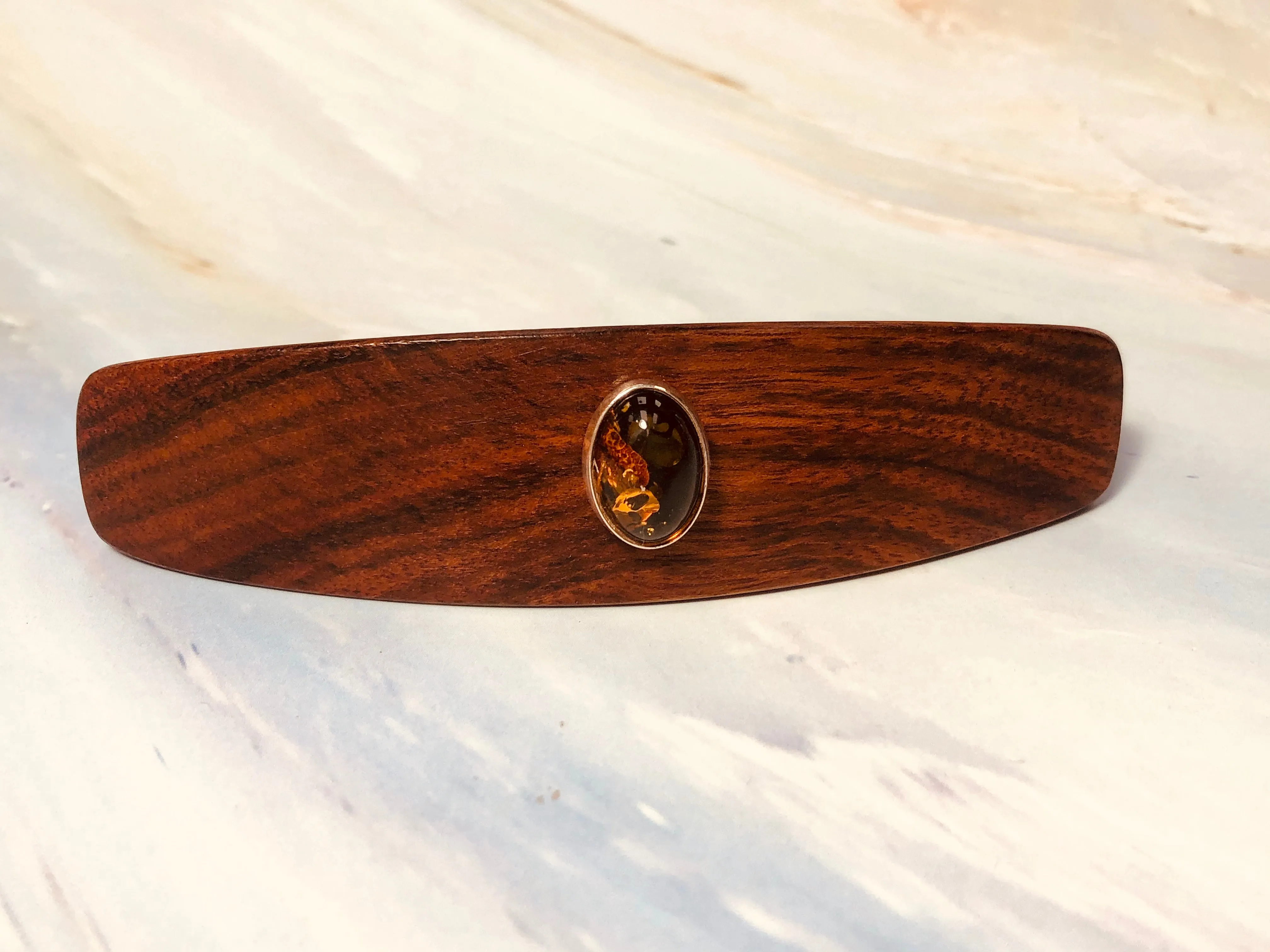 Large barrette Caribbean Rosewood Genuine Baltic Amber Luxury Barrette Elegant Hair Clip