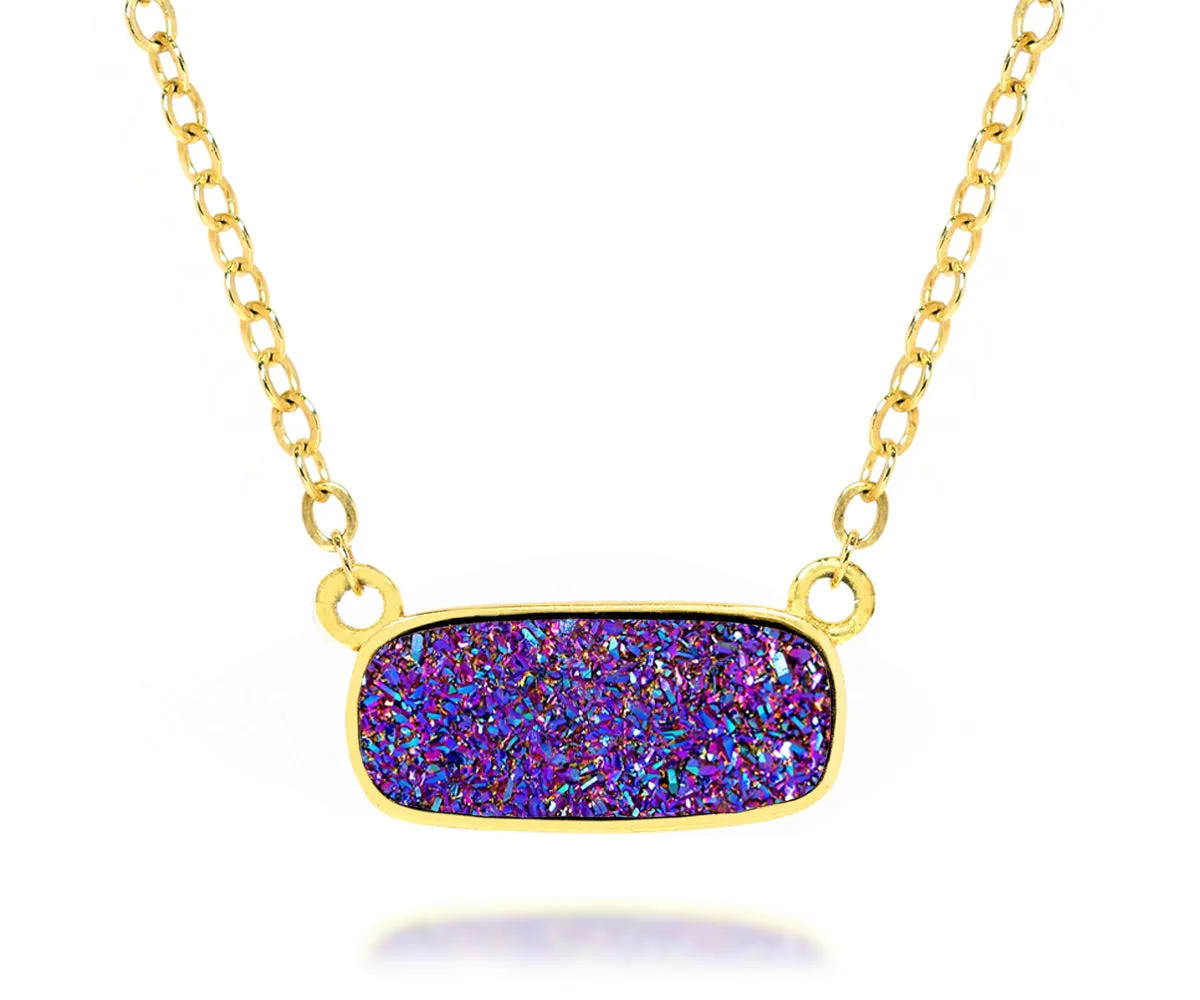 Medium Rectangle Purple Rainbow Druzy G14k Vermeil Necklace