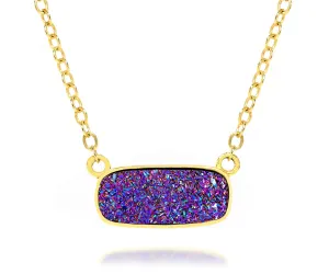Medium Rectangle Purple Rainbow Druzy G14k Vermeil Necklace