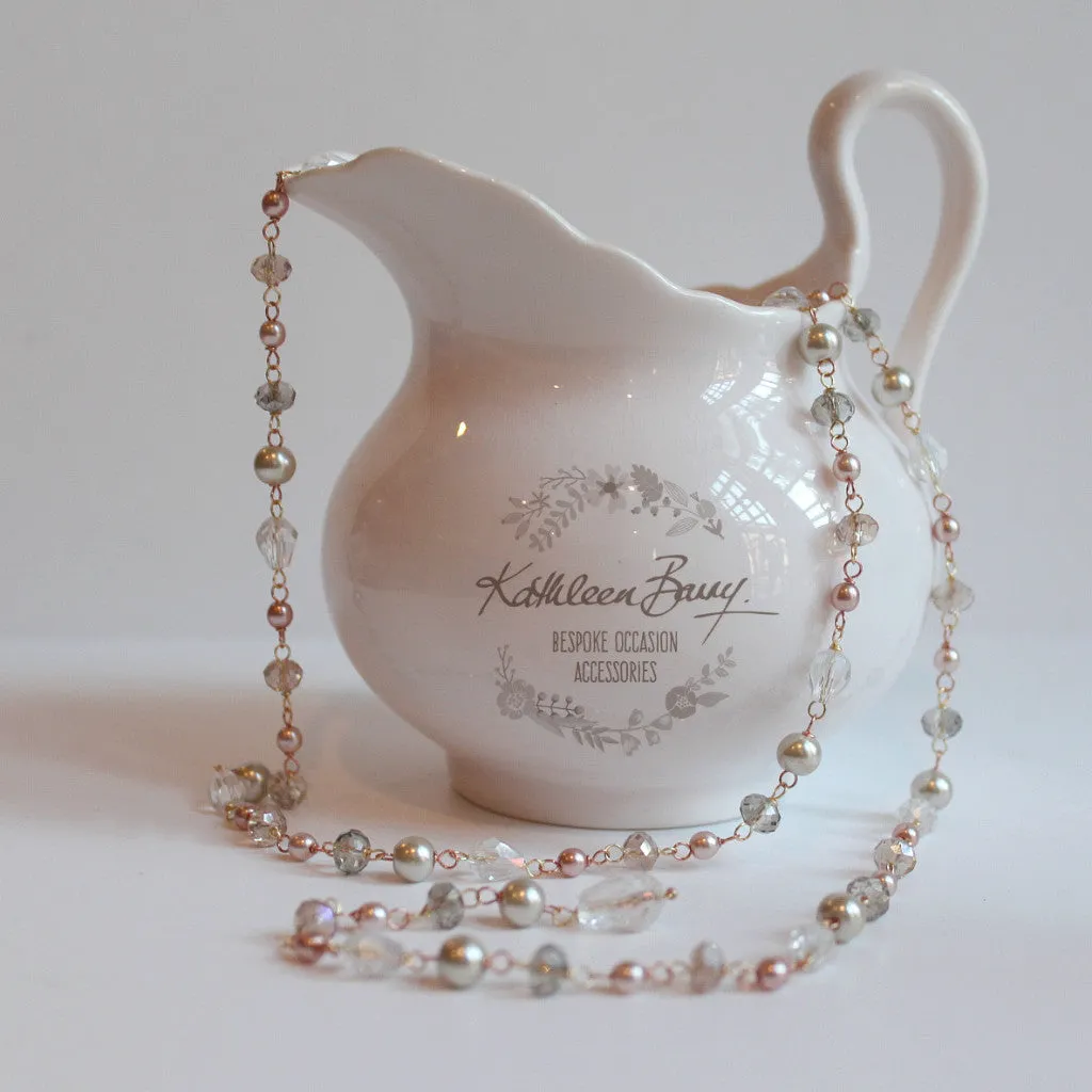 Michelle necklace - navy blue and champagne crystals and pearls - Color options available
