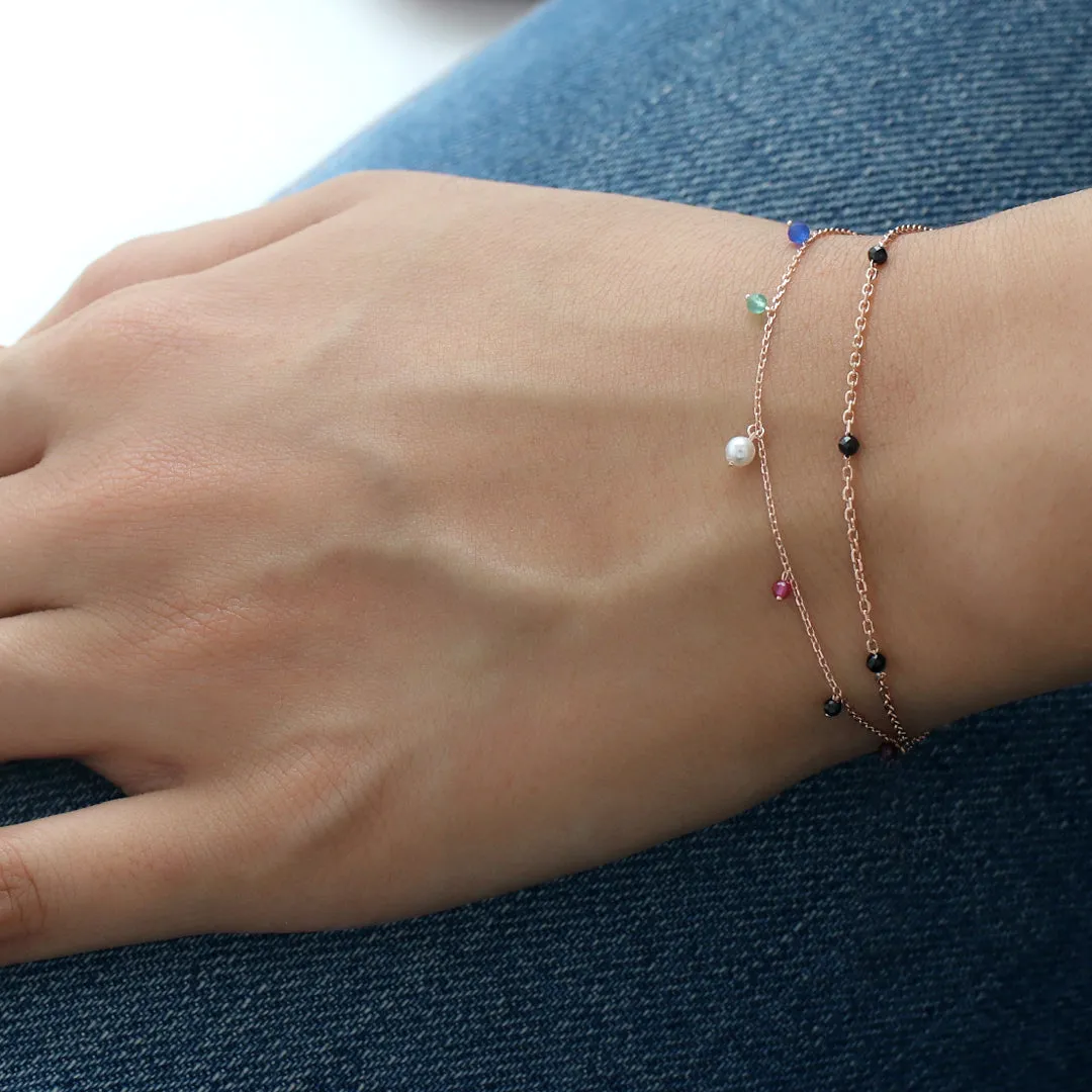 Mixed Gemstone Drip Bracelet- Sterling Silver