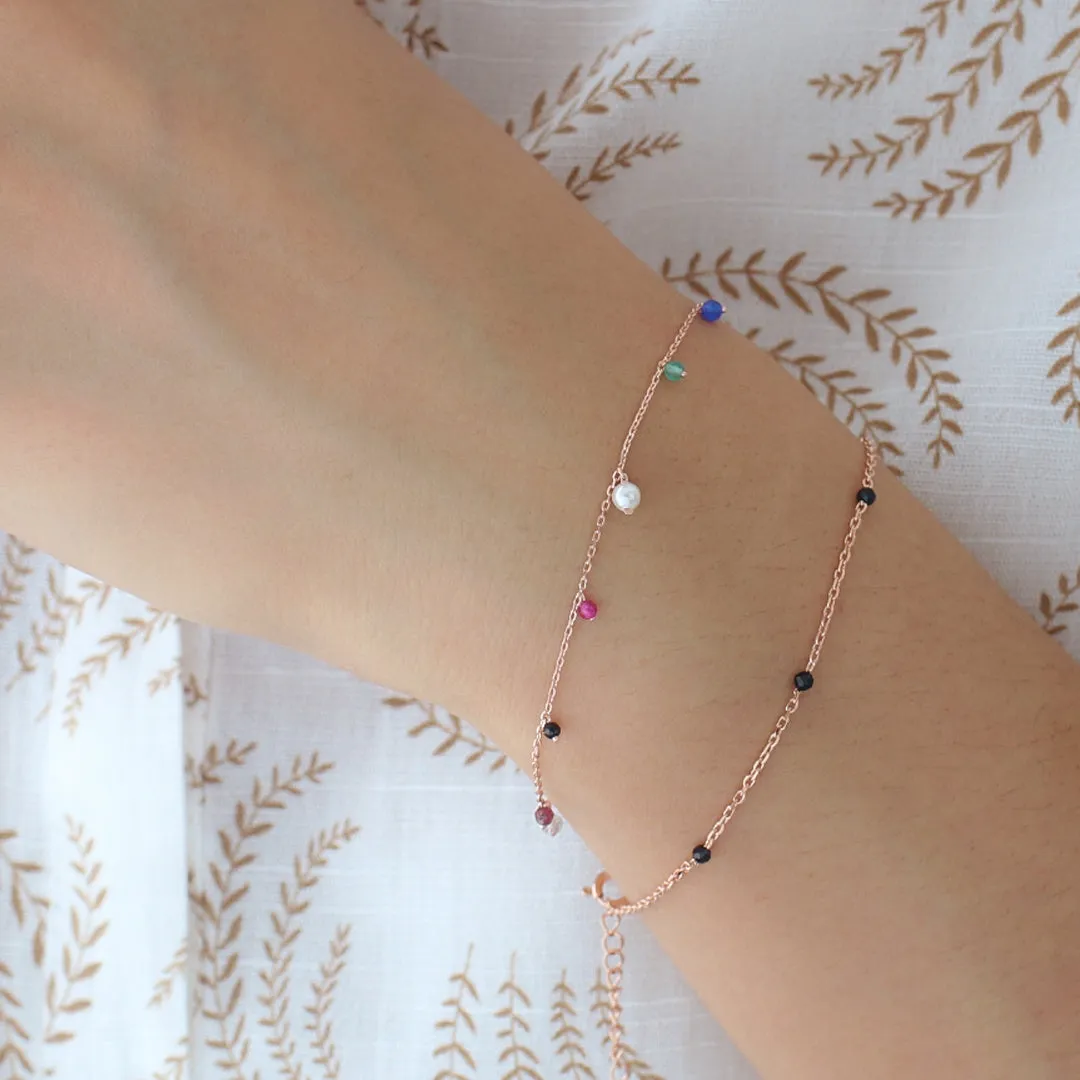Mixed Gemstone Drip Bracelet- Sterling Silver