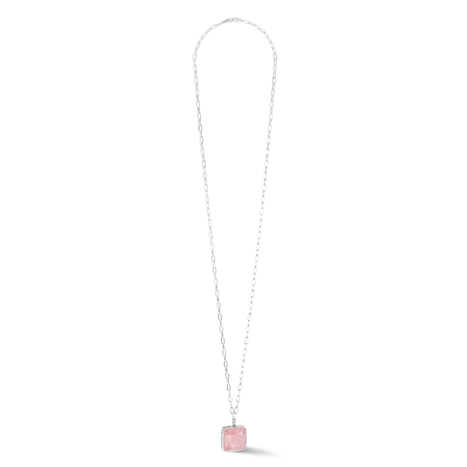 Necklace OE Amulet Square Rose Quartz silver-pink