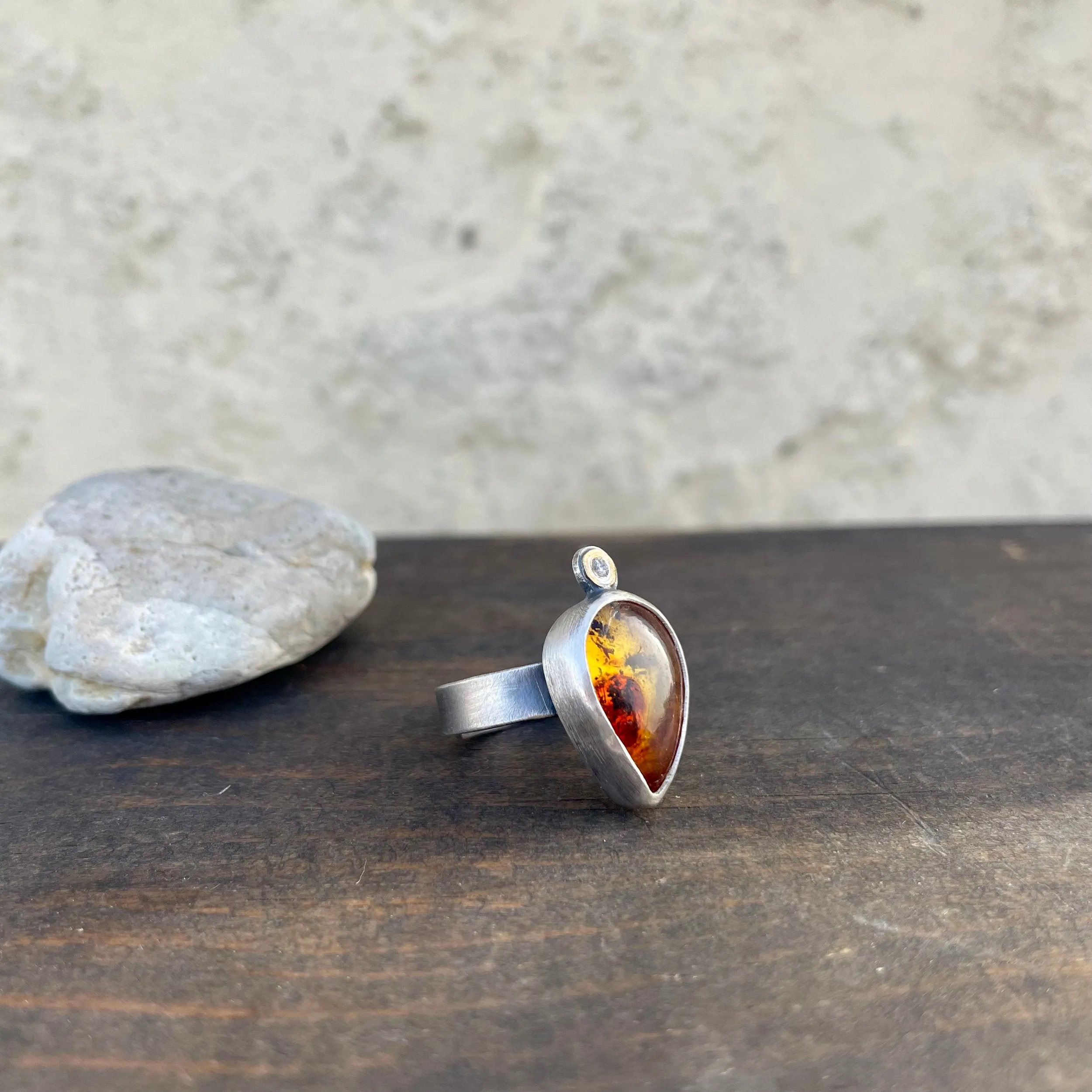 NEW! Sterling Silver Adjustable Ring with Amber by Ashley Procopio