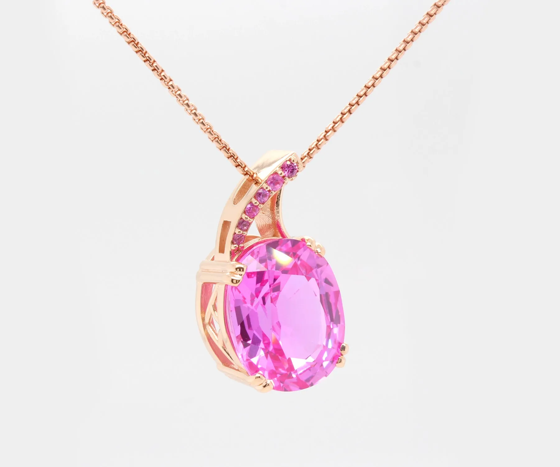 Offset Pink Sapphire Rose Gold Necklace